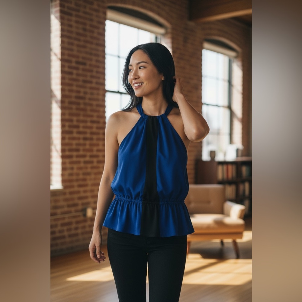 Caché Royal Blue & Black Halter Top – Size: Medium